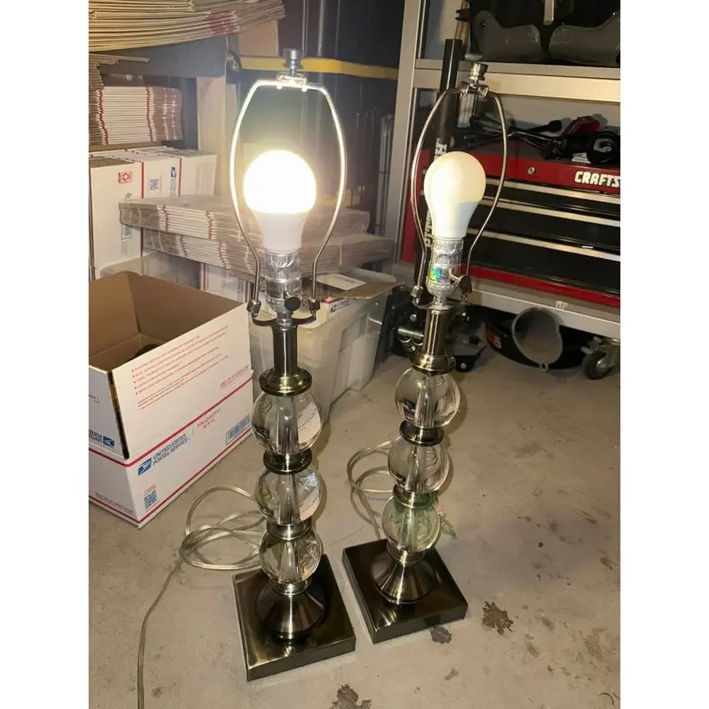 Vintage Art Deco Lamp, Clear Glass 3 Ball Lamp, Boho Table Lamp